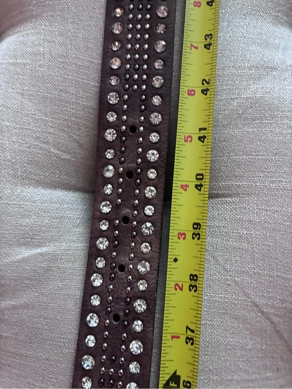 BKE Studded Glitz Brown Distressed Faux Leather 1 1/2” Belt W/Silver Accents - L